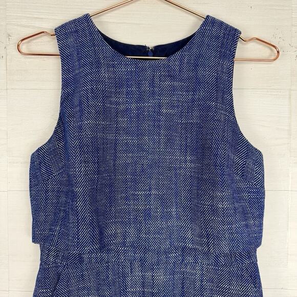J.Crew Blue Linen Blend Sheath Dress Size 2 Sleeveless Lined Herringbone Office - Picture 3 of 15